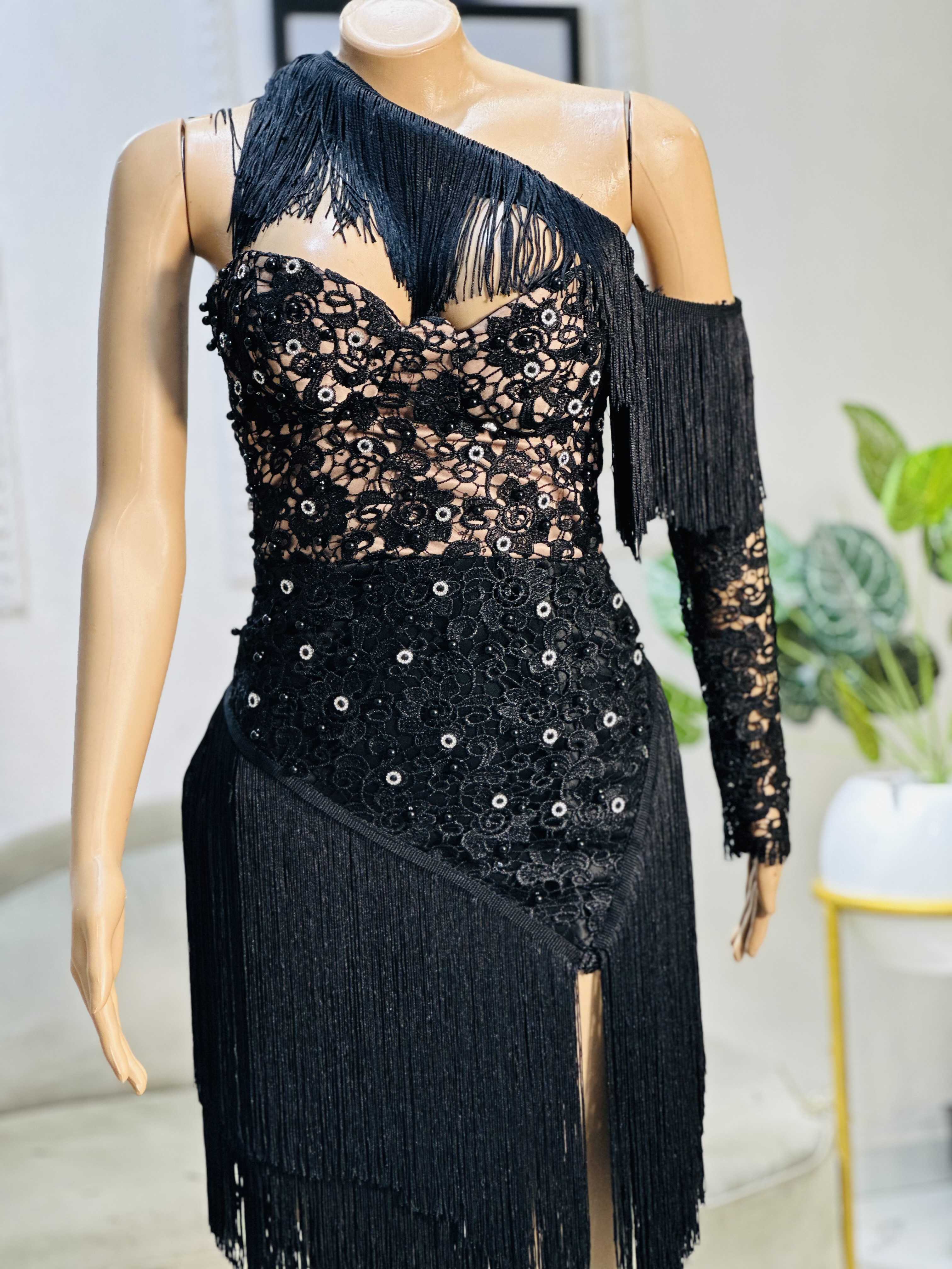 Fringe Midi Dress - Black