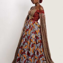 Omolara embellished african print cape sleeves dress