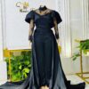 Crystal Black wedding jumpsuit with detachable train skirt