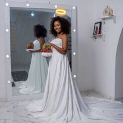 Long white bridal jumpsuit with train