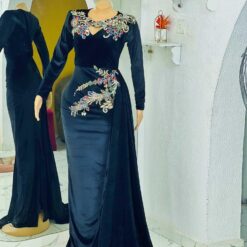Stelie Long velvet evening dress