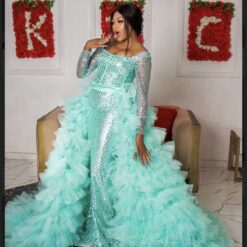 Emma sequin dress with tulle train